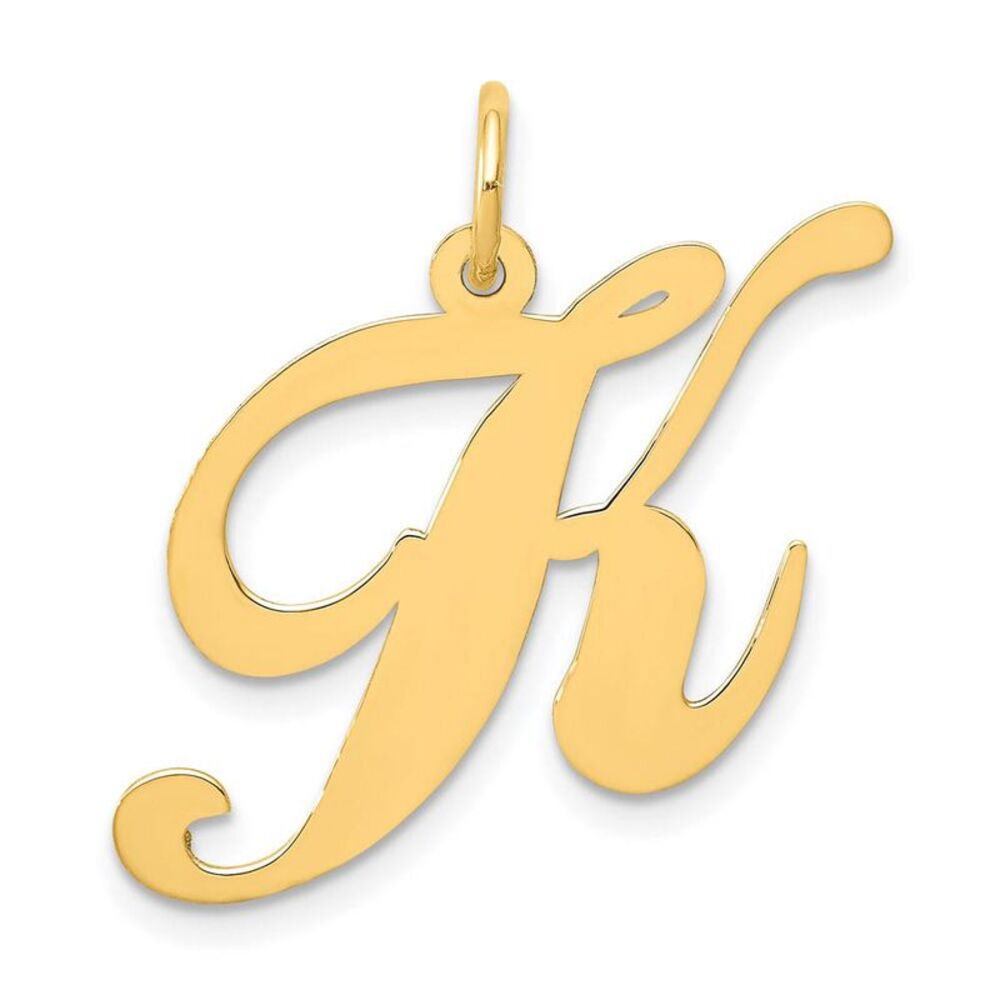14k Yellow Gold, Ella Collection, LG Fancy Script Initial K Pendant